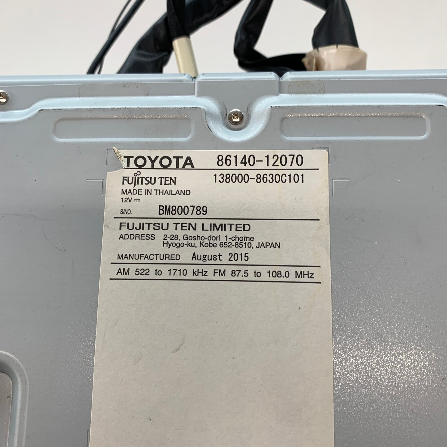Toyota Corolla Hatchback Stereo Head Unit 86140-12070 ZRE182R 2015 2016 2017 2018